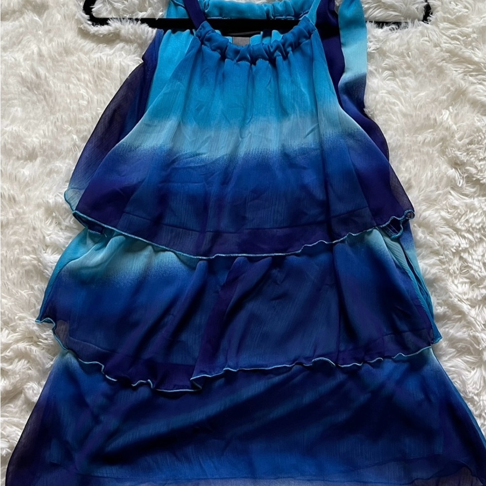 Lane Bryant Blue Ombré Tiered Chiffon Blouse Sleeveless Swing Top Size 16 - Picture 12 of 14